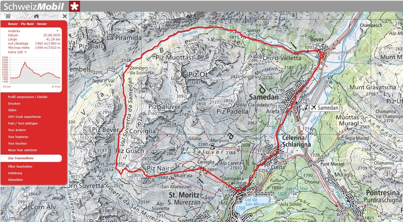 MTB-Tour  Bever, St.Moritz, Piz Nair, Alp Survetta, Bever  25.08.2025